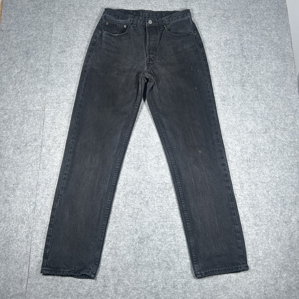 Vintage Levi's 501 Denim Jeans Unisex 27x30 Black 90s Faded Straight Leg Red Tab